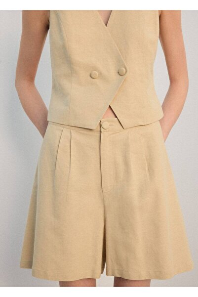 MANGO Woman Keten karışımlı düz kesim şort