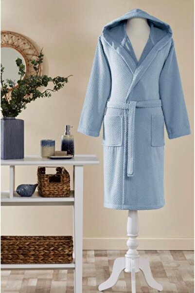 Özdilek Plaid Hooded Children's Bathrobe Bright 5-6 Years Old Blue