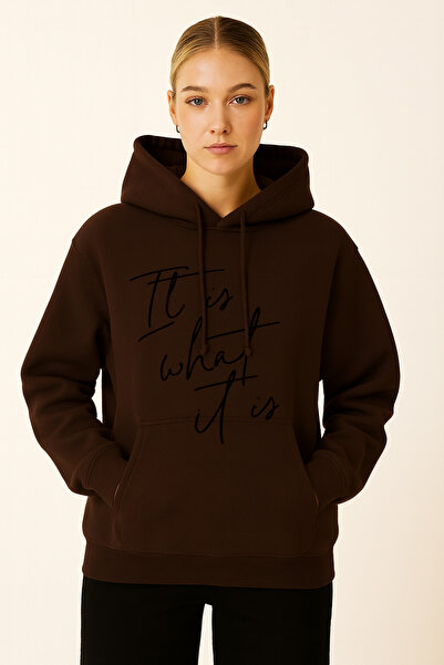 MARKATEM Hooded Kangaroo Pocket 3-Thread Cotton What Is Printed Sweatshirt