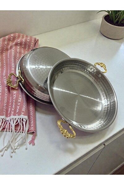 maraşçarşısı 2’li Krom Sahan Tavası Seti Gold Kulplu – Dayanıklı ve Şık Tasar...