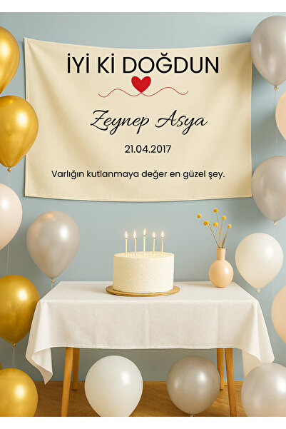 LUNA DİZAYN Kişiye Özel Yatay Doğum Günü Happy Birthday Duvar Örtüsü Duvar Ha...