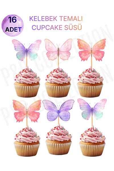 P&B COLLECTION WORKSHOP Kelebek Temalı Doğum Günü Pasta Kürdan Cupcake Kürdan...