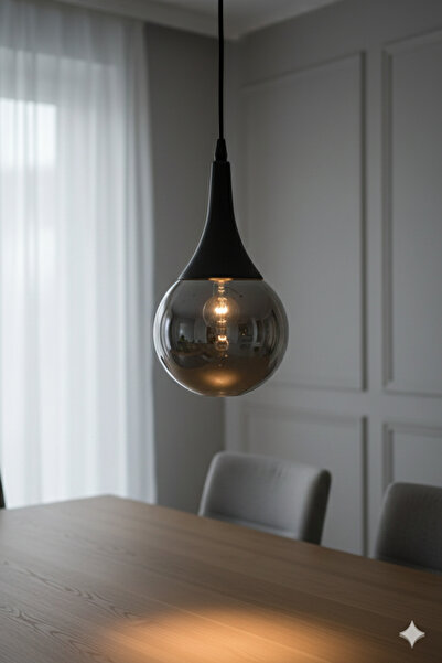 LİVORA LIGHTING Lina Modern Füme Glop Camlı Tekli Sarkıt