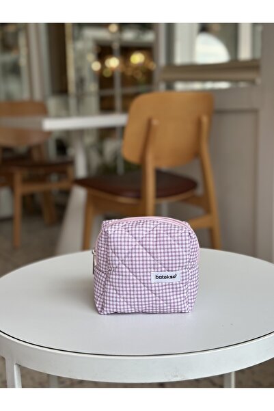 Batekso Purple Square Patterned Makeup Bag - Small Size