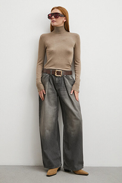 Never more talie înaltă Blugi plisați cu picioare largi, afumati