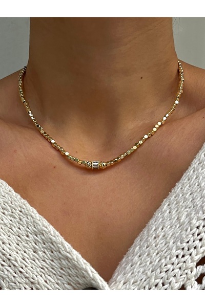 Twinssis Accessories قلادة موديل مكعب من حجر الباجيت الذهبي البسيط