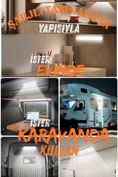 HYPENS 2 ADET 30-CM Hareket Sensörlü 3 Renk Ayarlı 2 Modlu Taşınabilir Şarjlı Dolap & Mutfak LED Aydınlatma