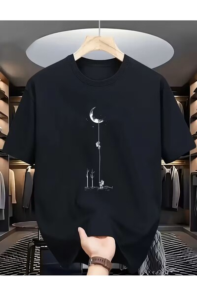 LELVANİ Tricou negru cu imprimeu Moon To Mars