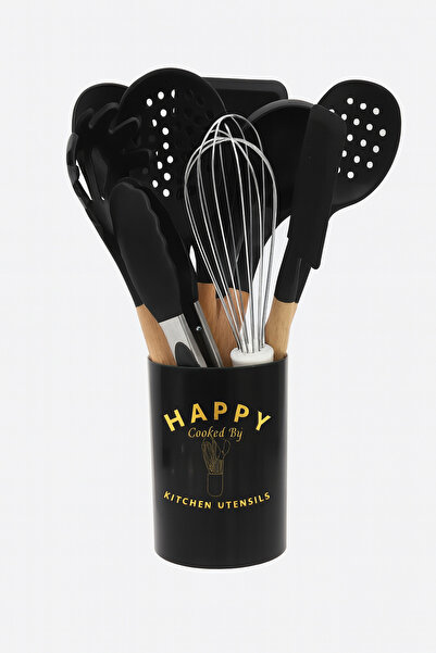 ROVERIM Silicone Kitchen Utensil Set with Wooden Handle – 10 Pieces + Stand