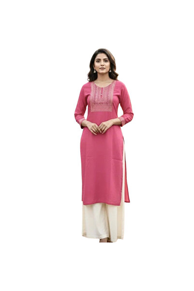 MYSMAR Peach Embroidered Kurti with Plazzo Set - HRT5969 | Peach
