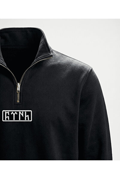 TURAN TACTICS Göktürkçe "türk" Nakışlı Yarım Fermuarlı Sweatshirt