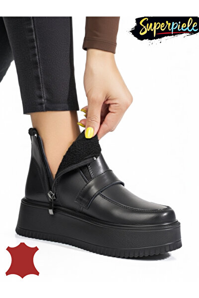 ANGEL BLUE Ghete dama negre piele naturala imblanite cu insertie elastica si ...