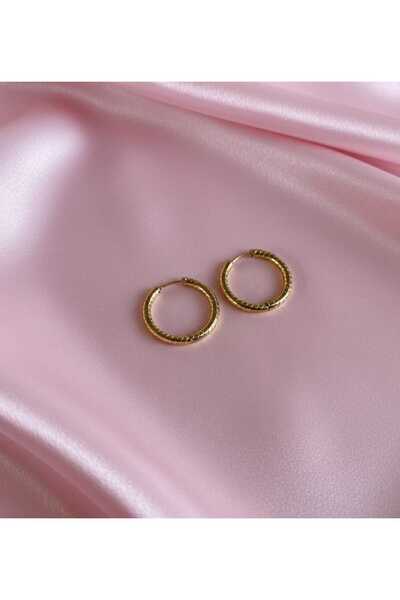 Çelik Gold Çizgili İnce Halka Küpe