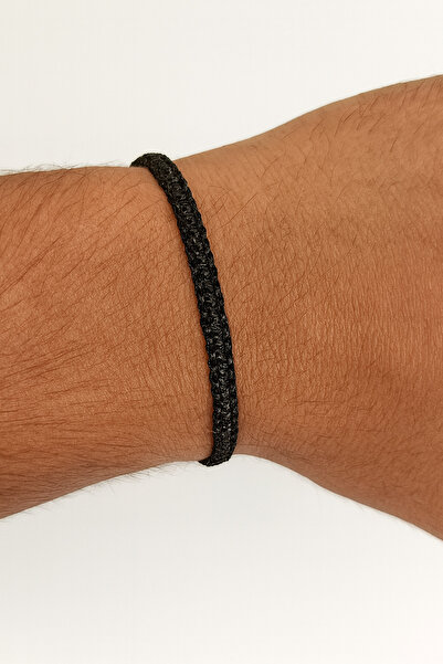 Ayluf Sevgililer Günü Hediye Siyah İpli Erkek Bilekliği Ayarlanabilir