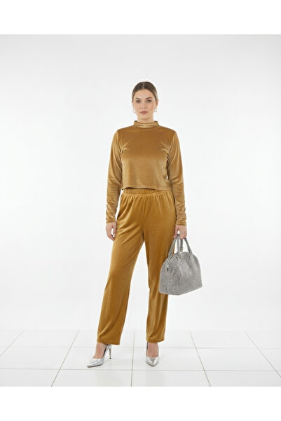 Daisy Açık Kahverengi Kadife Eşofman Takım Spor Giyim