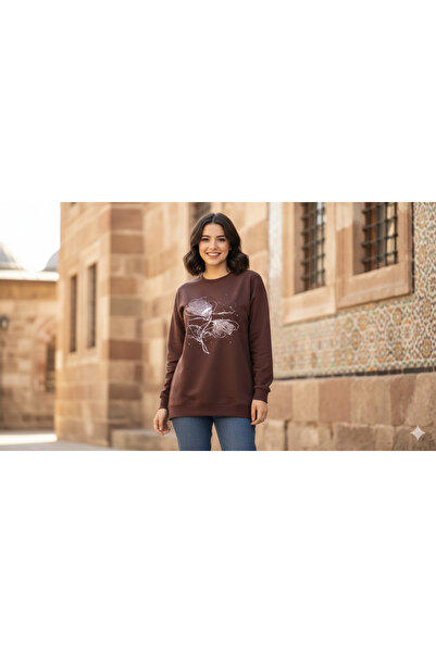 Butik Knitwear Look Stone Printed Crew Neck Hijab Tunic Blouse