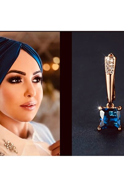 SEZİNCE Türban Tesettür Abiye Lacivert Bone ve Taşlı Küpe