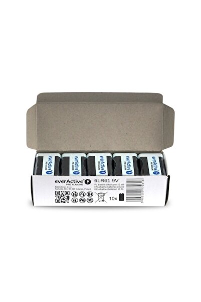 everActive Set de 10 baterii alcaline, pro 6lr61 6lf22 e-block 9v 550mah