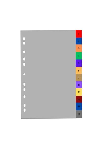 Optima Index colorat din plastic A4+, extra lat, 120 microni, numeric 1-12