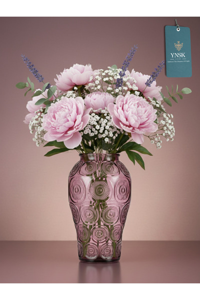 YNSK فخامة |   بتلة |   مزهرية زجاجية مزخرفة مستوردة بنقوش بارزة |   15×15×25 سم