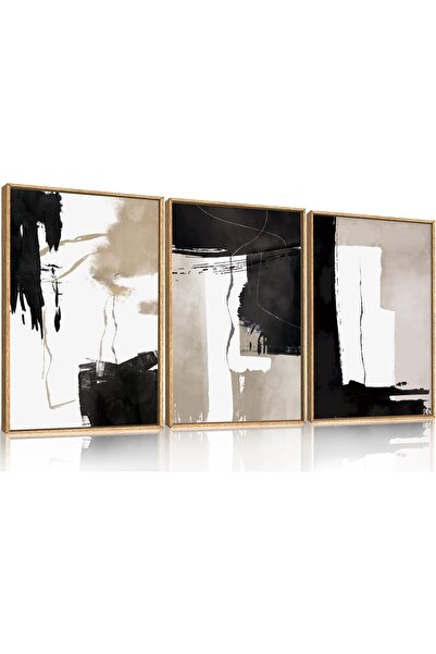 ALAYRA International مجموعة من 3 لوحات فنية تجريدية بسيطة على قماش، مقاس 30×4...