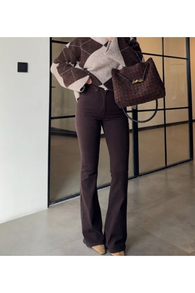 caddebutik20 Acıkahve İspanyol paça Jean pantolon