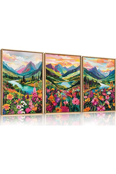 ALAYRA International مجموعة من 3 لوحات فنية تجريدية بسيطة على قماش، مقاس 30×4...