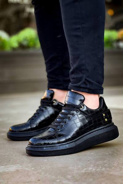 Mhoda Shoes حذاء رياضي رجالي RLX-047 برباط يومي بنمط جلد التمساح CST - أسود