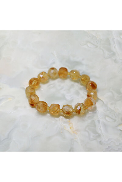 Sirius Atelier GEM KALİTE SİTRİN BİLEKLİK KÜP KESİM (10MM) DOĞAL TAŞ, BEREKET...
