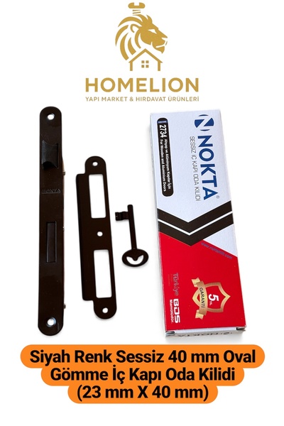 HOMELION 1 TAKIM Siyah 40 mm Sessiz Dilli Oval Gömme İç Oda Kapı Kilidi