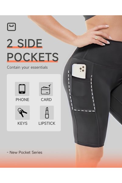 Vitra World Biker Shorts Women With Pockets 8" High Waisted Workout Spandex Tummy Control Gym Running Yoga