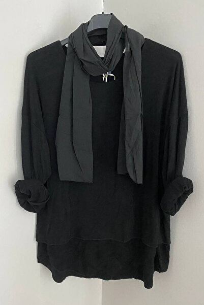 AYASOFYA OTANTIK Women's Italian Black Round Neck Checkered Pattern Scarf-Lin...