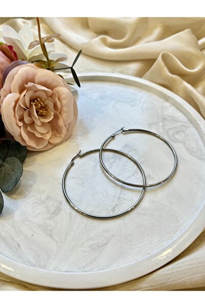 D&Z ACCESSORİES Silver Color Steel Hoop Earrings |   Simple and Stylish Mediu...