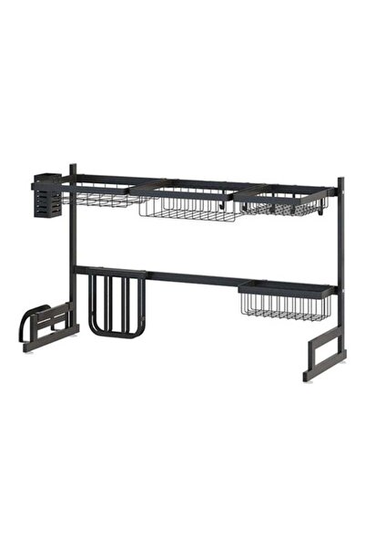 Generic Stainless Steel Expandable Adjustable Large Kitchen Over Sink Dish Drying Rack - Black, 85 x 32 x 52