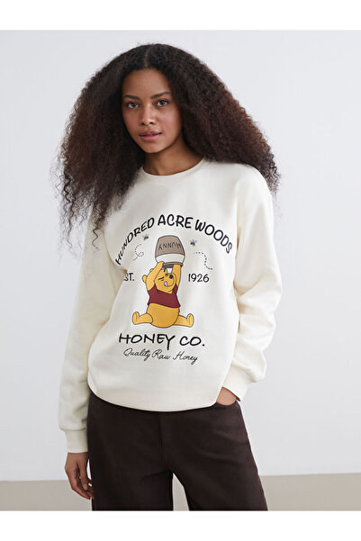 LC Waikiki Bež Winnie the Pooh Štampano Oversize kroj ženska majica