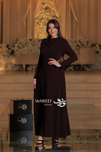 WAREEF FASHION فستان سهره عودي مزين بتطريز عند الكتف
