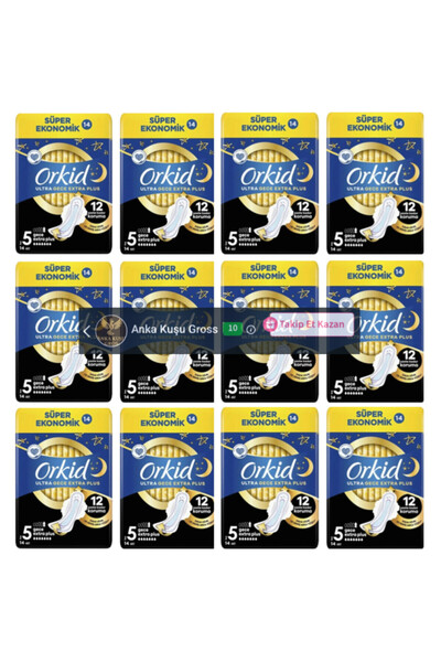 Orkid ULTRA GECE EXTRA PLUS HİJYENİK PED 5 BOY (BEDEN) 14x12=168 ADET