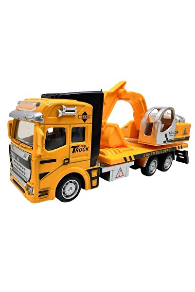 JPT Жълт лят камион с багер в мащаб 1:28