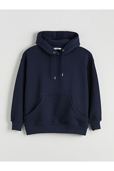 LC Waikiki Navy blue kangaroo pocket women's thick hoodie