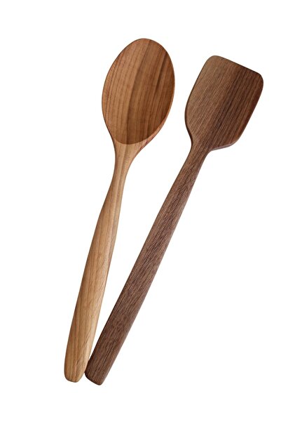 ncy Handmade Wooden Cherry and Walnut Wooden Spoon Spatula 30 cm Set of 2
