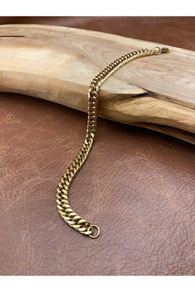 Çelik Üzeri 18 Ayar Altın Kaplama İtalyan Gurmet Zincir Bileklik - Suya Dayan...
