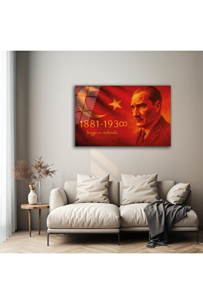 B&G DESIGN Γυάλινος πίνακας τοίχου Μουσταφά Κεμάλ Ατατούρκ με θέμα την κόκκιν...