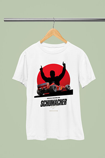 MAGORS تي شيرت MICHAEL SCHUMACHER مطبوع من القطن بأكمام قصيرة وقصة عادية F1
