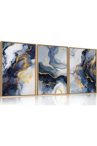 ALAYRA International مجموعة من 3 لوحات فنية تجريدية بسيطة على قماش، مقاس 30×4...