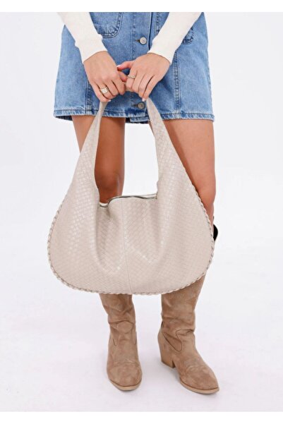 MioArt Leather-Look Knitted Patterned Medium Size Women's Shoulder Bag – Stylish and Spacious Design