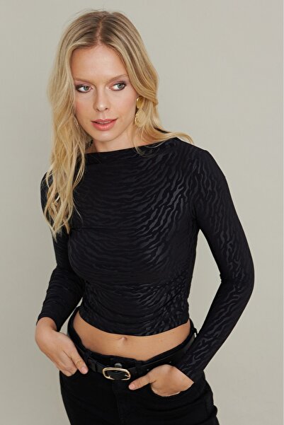 Be Best Women's Black Patterned Gathered Blouse Be254