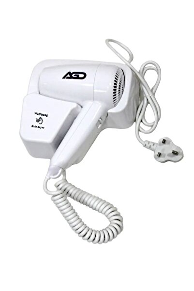 AGD Wall Mounted Hair Dryer with Stand, White, 1300W.