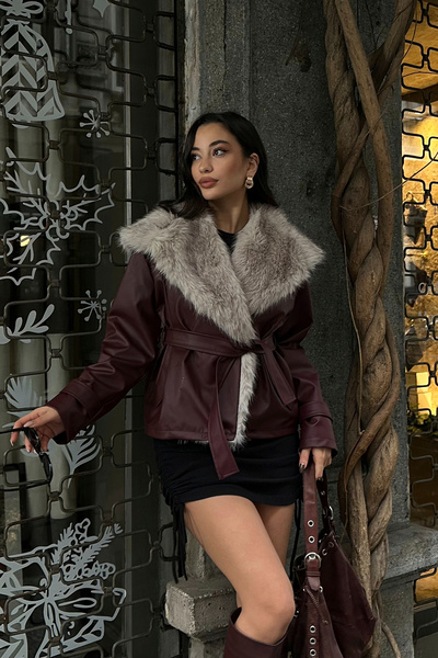 BLACKPERA Premium Kürk Yaka Bağlamalı Deri Ceket Mont