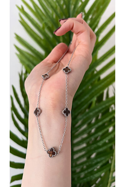 STİL NOKTA Çelik Van Cleef Kolye Sedefli Kahverengi Kararma Yapmaz Ayarlanabi...