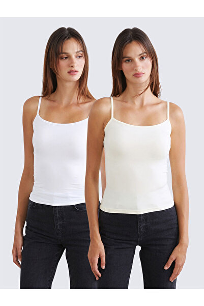LC Waikiki Soulife Yellow Square Collar Rope Strap Women's Undershirt 2-Pack